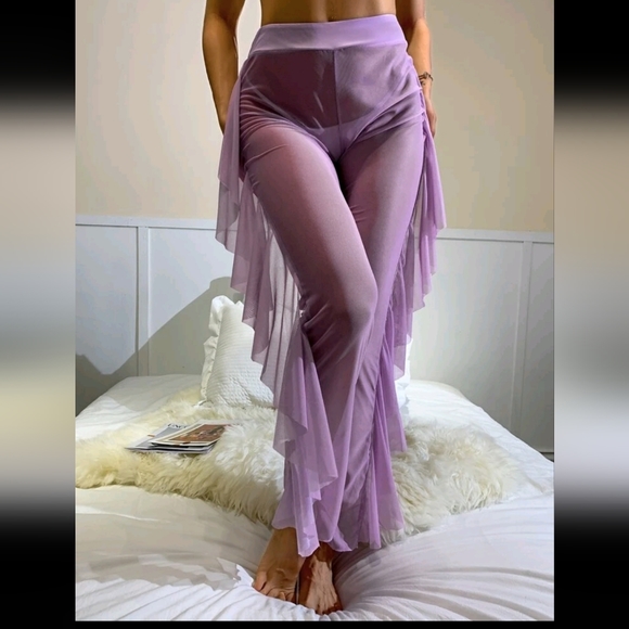 Lilac Ruffle Swimsuit Cover up pants - Picture 6 of 7